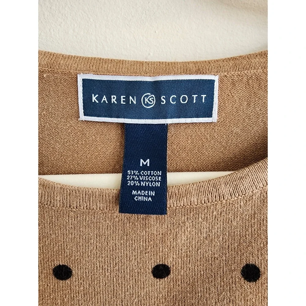 Womens Polka Dot Latte Brown Sweater Medium Classic Old Money Minimalist Chic